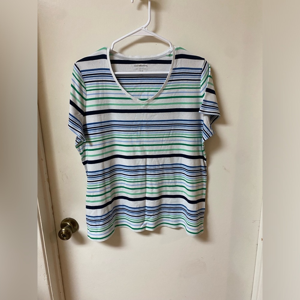 Croft & Barrow Green Striped Relaxed T-Shirt